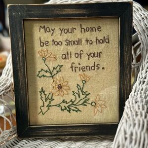 Rustic Framed Embroidered Friendship Art by Lisa Johnston